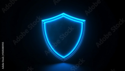 Wallpaper Mural A blue neon shield on a black background, creating a striking contrast and emphasizing modern tech aesthetics. ,

 Torontodigital.ca