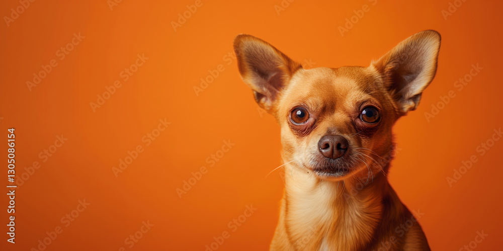 Obraz premium Chihuahua dog on minimalistic colorful background with Copy Space. Perfect for banners, veterinary ads, pet food promotions, and minimalist designs.