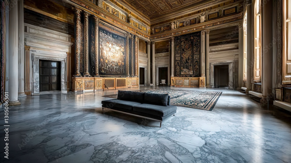 Fototapeta premium Opulent roman home interior historical context architectural design luxurious ambiance wide angle view cultural heritage