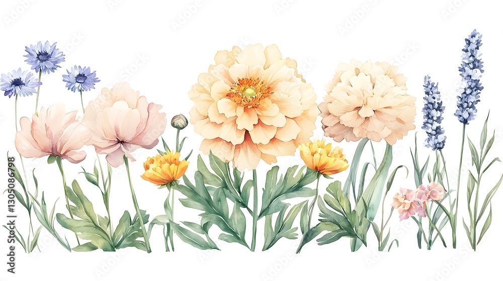 Fototapeta premium Beautifully Curated Watercolor Floral Designs with Soft Pastel Tones and Expressive Textures A Vibrant Collection of Hand Painted Botanical Elements Perfect for Compositions and Elegant Designs