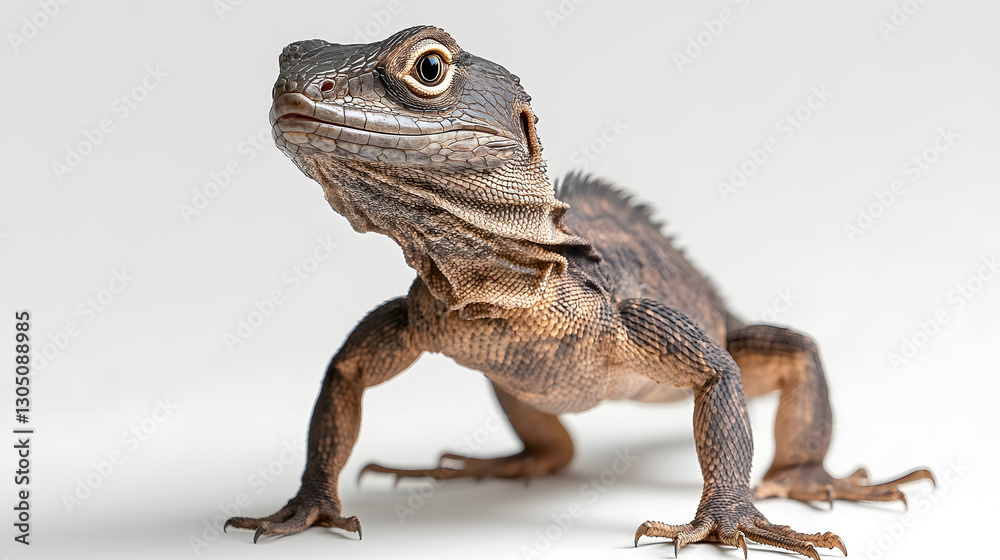 Obraz premium Frilled-neck lizard standing upright with extended frill, 