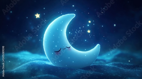 Cute moon sleeping in starry night