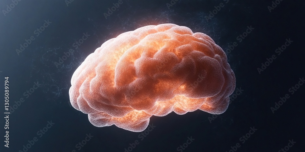 Fototapeta premium Glowing Brain: A captivating 3D render showcases a human brain emitting a soft, ethereal glow, symbolizing intelligence, innovation, and the power of the mind.