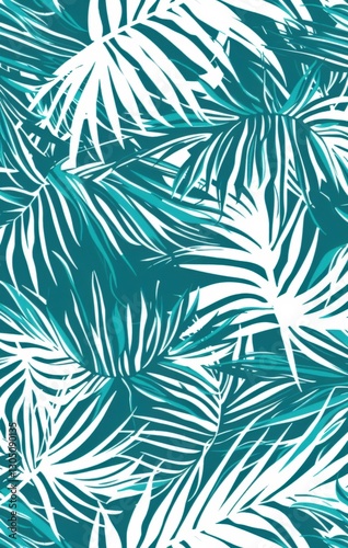 Vibrant teal palm leaves pattern design