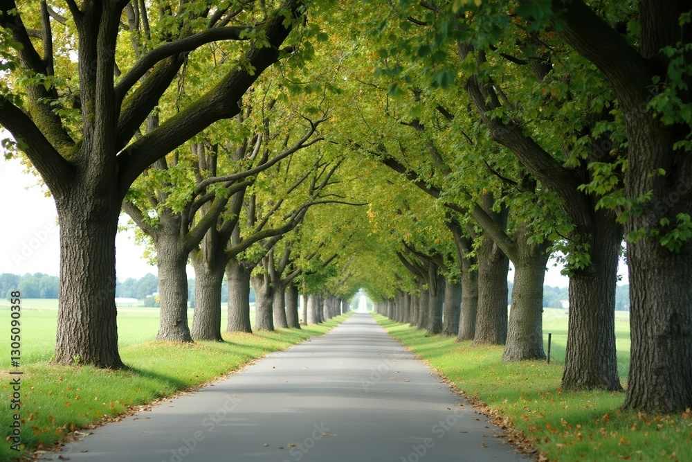 A Row of Trees Lining the Side of a Country Road - Generative AI A Row of Trees Lining the Side of a Country Road - Generative AI