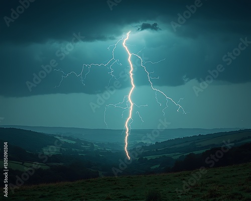 Lightning Strike Over Hills at Dusk photo