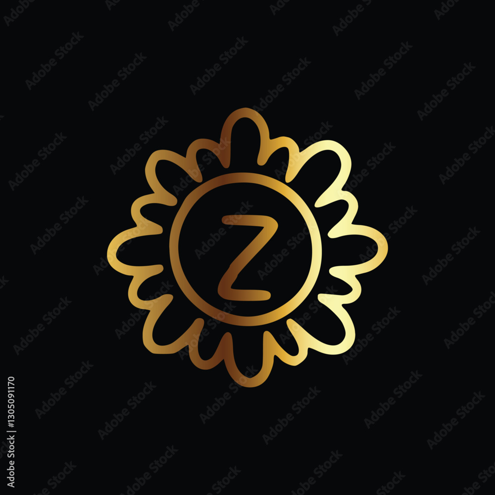 Fototapeta premium Golden letter Z monogram in floral badge style in black background luxury emblem design