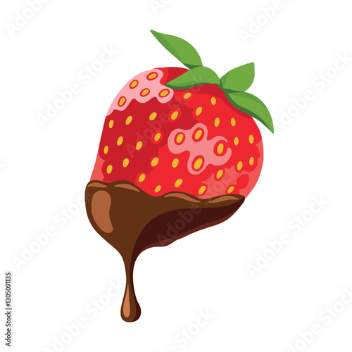 Chocolate Covered Juicy Strawberry Berry Vector Illustration