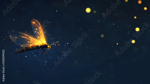 Firefly hovering in a summer night sky, glowing and magical, cut out on transparent background