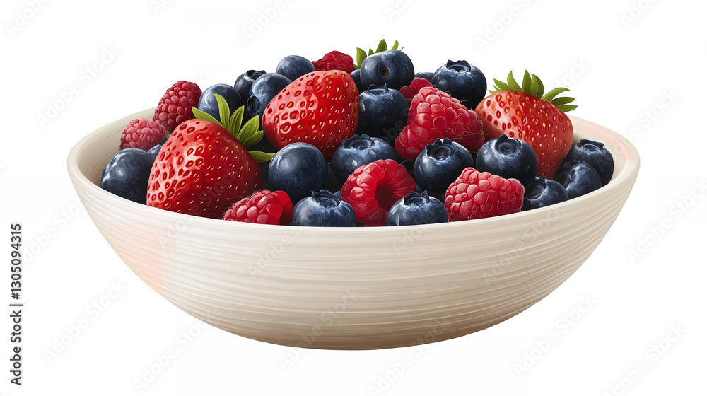 A bowl of mixed berries, including strawberries, blueberries, and raspberries isolated on a transparent background A bowl of mixed berries, including strawberries, blueberries, and raspberries isolated on a transparent background
