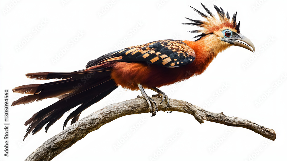 Hoatzin bird perched on a branch, prehistoric-looking and unusual Hoatzin bird perched on a branch, prehistoric-looking and unusual