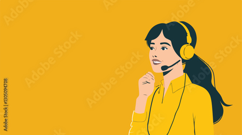 Professional Call Center Design Illustration on Yellow Background for Business Communication Concepts