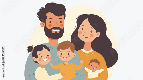 Professional Vector Illustration of Happy Couple of Parents with Children Avatar Characters