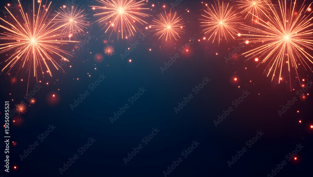 Naklejka premium Bright Sparkling Lights and Vibrant Fireworks Border: Perfect Photo Stock Concept for New Year Celebrations with Ample Copy Space on the Left for Your Festive Messages