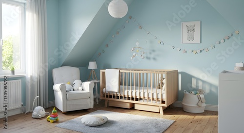 Cozy and Inviting Nursery Room with Soft Color Palette and Modern Decor