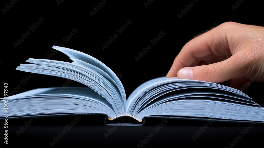 Naklejka premium A human hand turning the pages of an open book