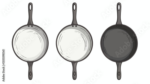 Professional Set of Frying Pans on White Background Vector Illustration for Culinary Designs
