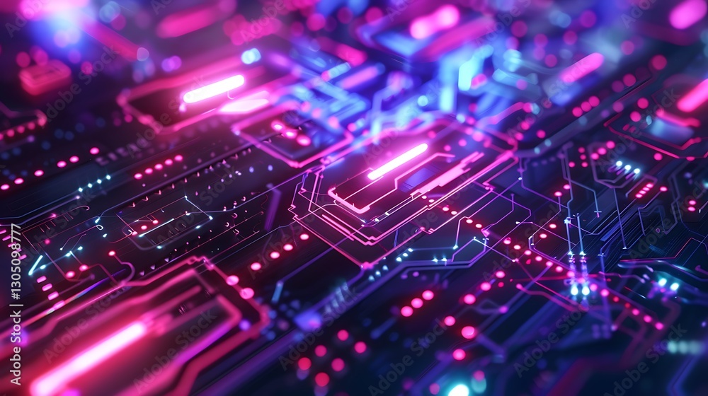 Abstract Circuit Board: Neon Glow in Pink and Blue Abstract Circuit Board: Neon Glow in Pink and Blue