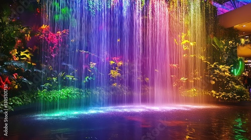 Wallpaper Mural Colorful indoor waterfall, tropical plants, shopping mall Torontodigital.ca