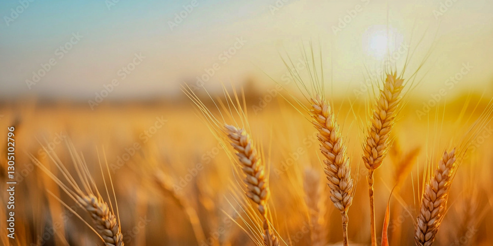 A golden wheat field glows under a warm sunset, showcasing nature's beauty and the harvest season. A golden wheat field glows under a warm sunset, showcasing nature's beauty and the harvest season.