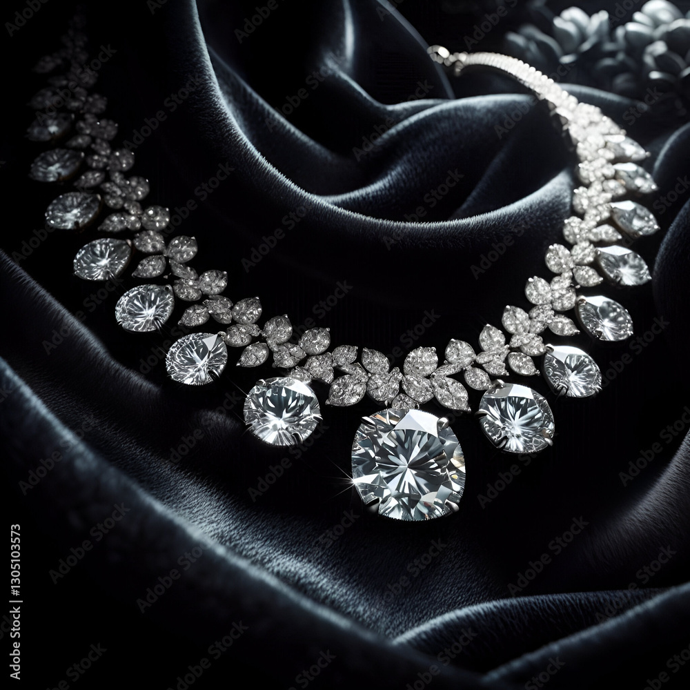 Fototapeta premium Luxury Diamond Necklace on Black Silk