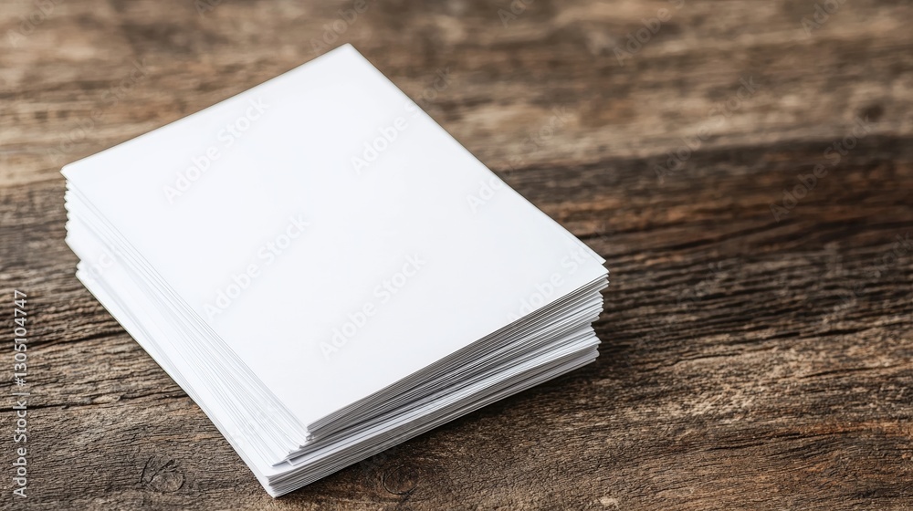 Fototapeta premium Neatly stacked white business cards on a dark surface for professional use with emphasis on minimalism and elegance