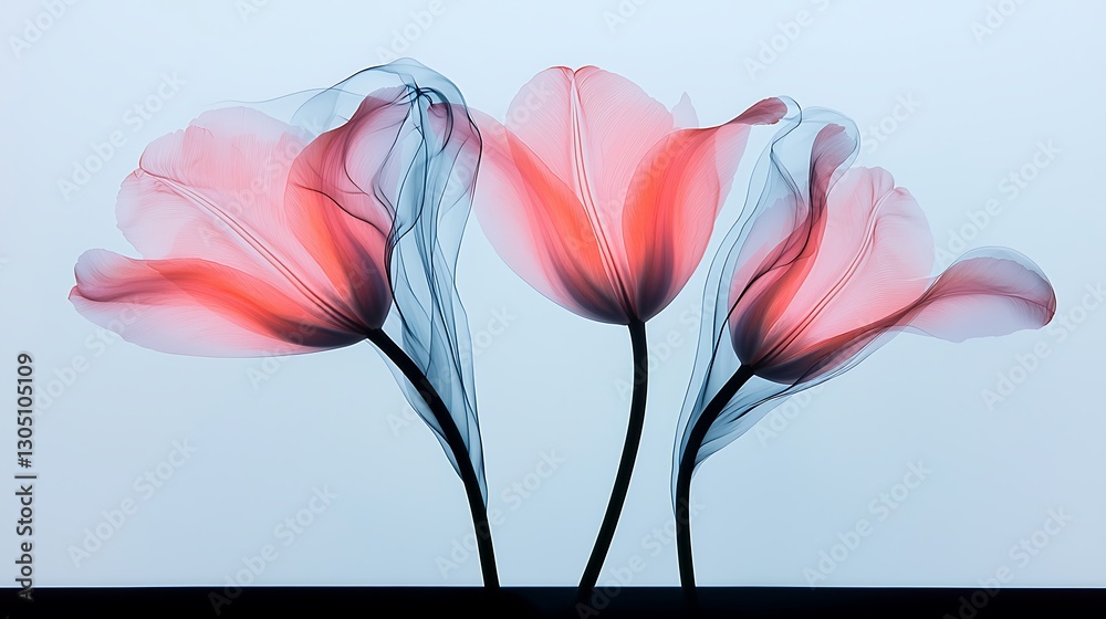 custom made wallpaper toronto digitalThree backlit translucent tulips bloom on a bright white backdrop with stylized detail