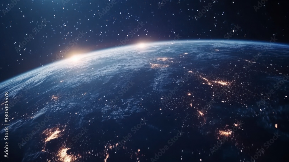 Obraz premium A view of the Earth from space, showing the curvature of the planet and the Milky Way in the background