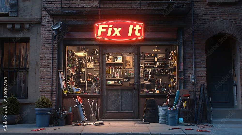 Fototapeta premium Fix It Shop A Classic Hardware Store at Night