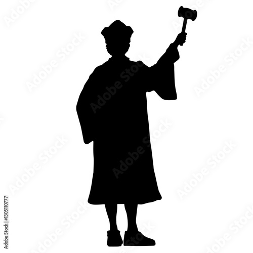 Silhouette of a Judge Holding a Gavel – Courtroom Scene, Person in Robes Holding a Hammer, Representing Justice, Legal Authority, and Court Proceedings

