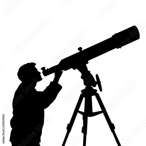 Silhouette of an Astronomer Looking Through a Telescope – Exploring the Universe, Representing Curiosity, Knowledge, and the Pursuit of Scientific Discovery, Studying Stars and Celestial Objects

