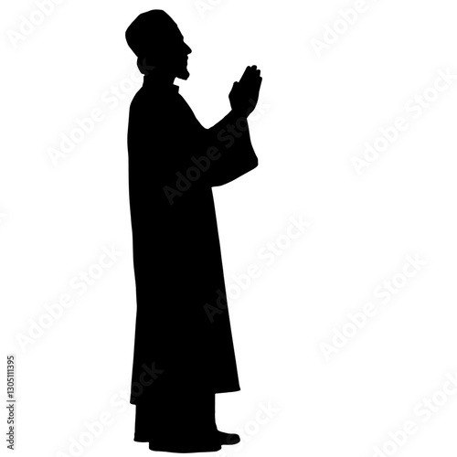 Silhouette of an Imam Leading a Prayer – Profile View of a Religious Leader in Prayer Pose, Symbolizing Spiritual Guidance, Faith, and Leadership in Islam

