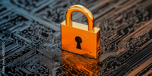 Wallpaper Mural A golden padlock rests on a circuit board, symbolizing cybersecurity and data protection in a modern digital landscape. Torontodigital.ca