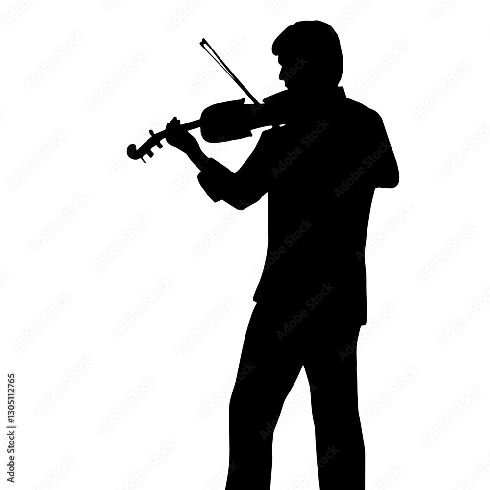 Silhouette of a violinist playing a violin in profile, holding the bow in the right hand and violin on the shoulder, symbolizing music and artistry. Silhouette of a violinist playing a violin in profile, holding the bow in the right hand and violin on the shoulder, symbolizing music and artistry.