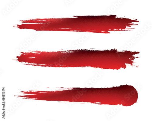 Three artistic red brush strokes on a white background, vibrant and bold, perfect for design and creative projects.