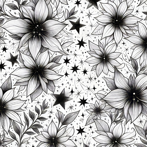 Wallpaper Mural Stars meet petals in this design where lightly inked flowers are Torontodigital.ca