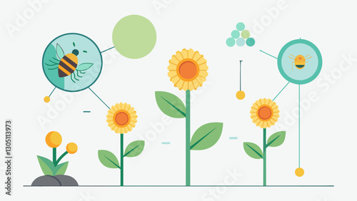 Through the collection and analysis of data on plant pollination patterns scientists uncover new insights into the delicate balance of ecosystems.. Vector illustration