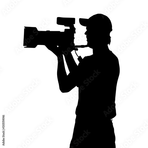 Silhouette of a Filmmaker Holding a Camera on Their Shoulder, Representing the Concept of Filmmaking and Cinematic Arts, Capturing Moments in Film and Media Production.

