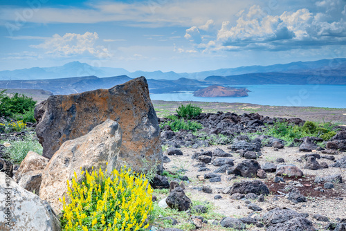 Ghoubbet al-Kharab sea gulf panorama with mountains in the background, Tajourah Djibouti photo