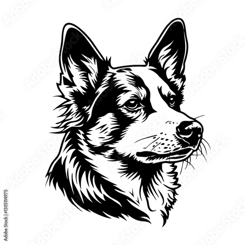 AUSTRALIAN cattle dog Black and white artistic portrait of fluffy dog with prominent ears
