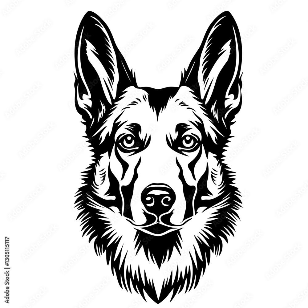 Naklejka premium AUSTRALIAN cattle dog Intricate black and white border collie head illustration with detailed features