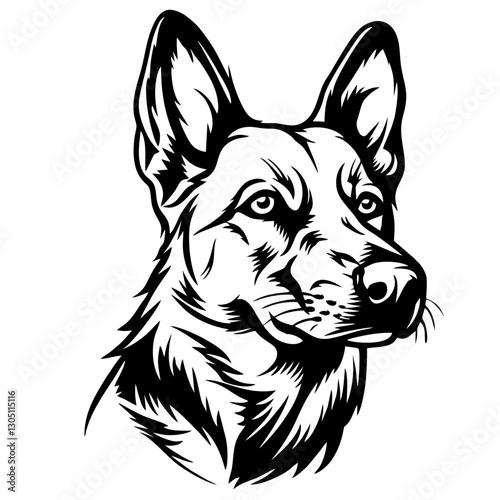 AUSTRALIAN cattle dog Intricate black and white german shepherd dog illustration with detailed line art