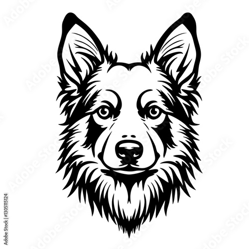 AUSTRALIAN cattle dog Detailed black and white canine portrait: intricate dog line art illustration