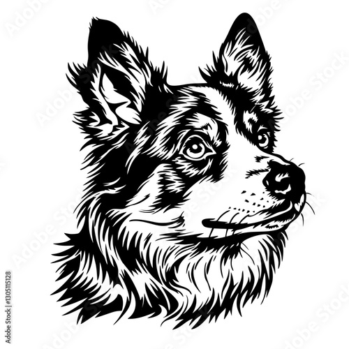 AUSTRALIAN cattle dog Detailed black and white german shepherd head vector illustration