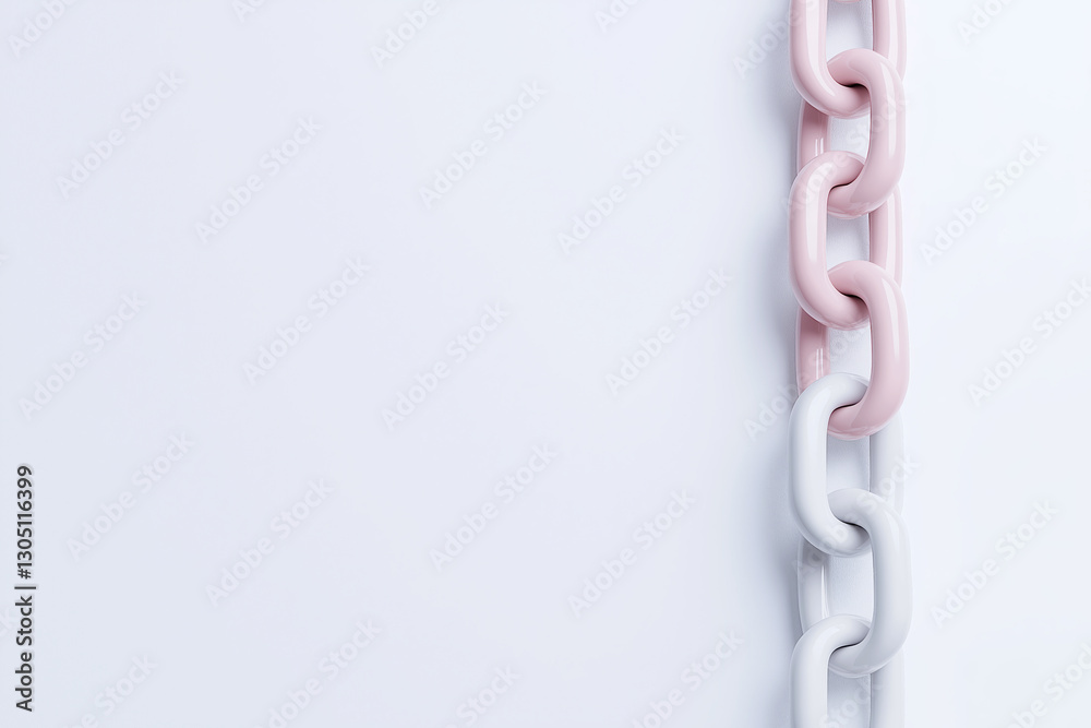 Obraz premium Colorful chain links in pink and white placed against minimalist background with copy space