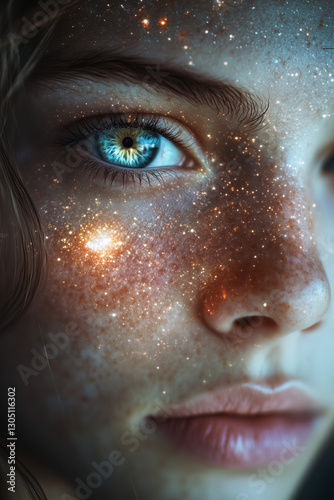 Galactic Portrait with Stardust Eyes and Nebulae Frame