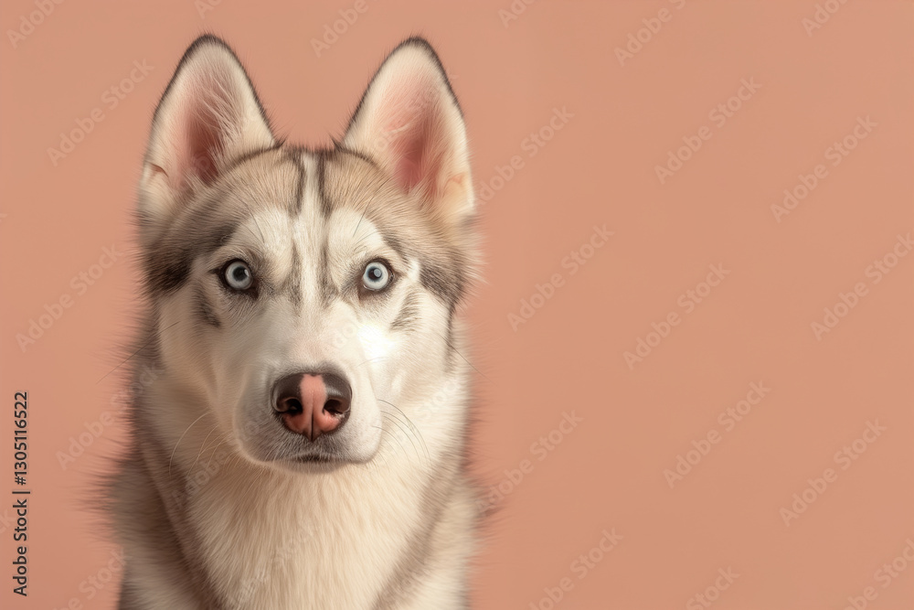Fototapeta premium Siberian Husky dog on minimalistic colorful background with Copy Space. Perfect for banners, veterinary ads, pet food promotions, and minimalist designs.