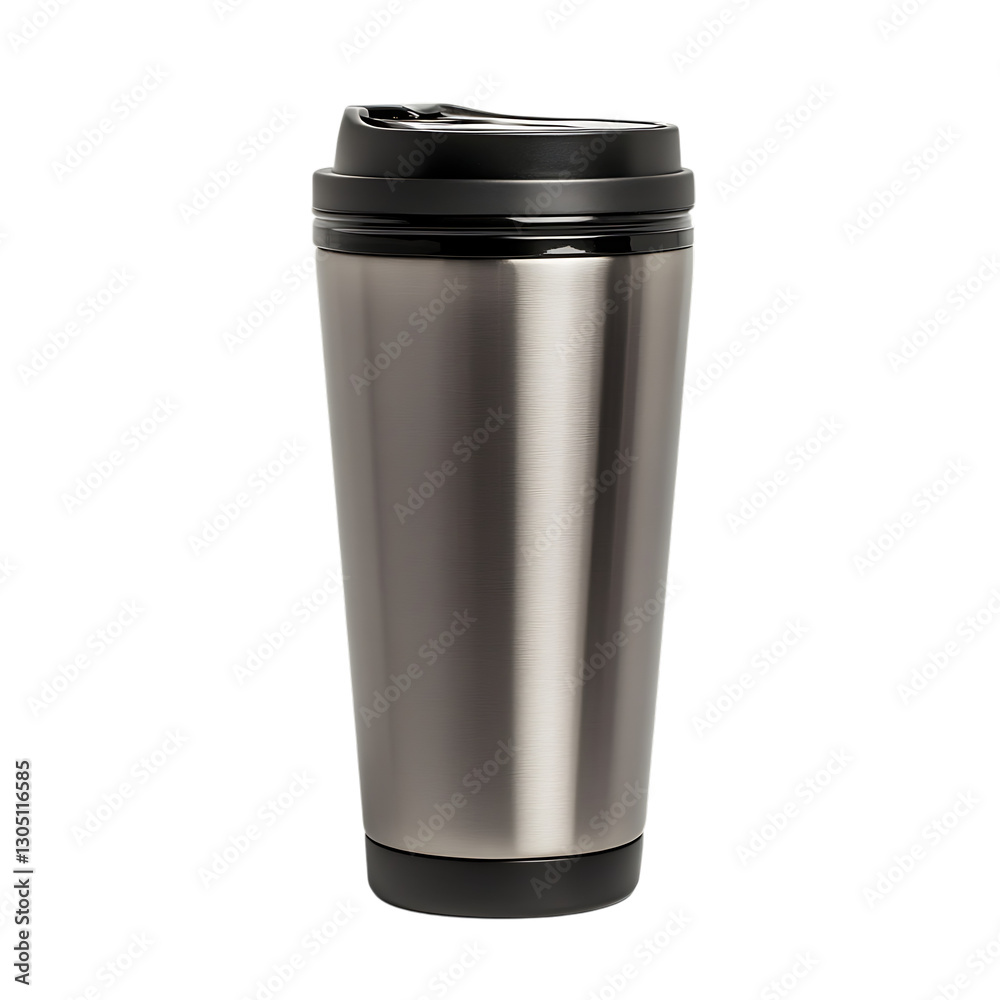 Stainless steel travel mug, isolated on black background. Stainless steel travel mug, isolated on black background.