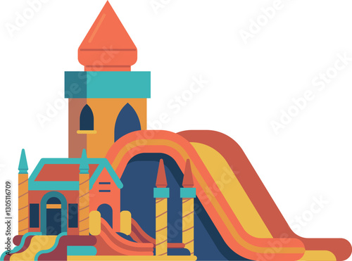 Inflatable slide with castle vector illustration