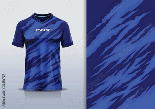T-shirt mockup abstract texture grunge texture sport jersey design for football, soccer, racing, esports, running, in blue color